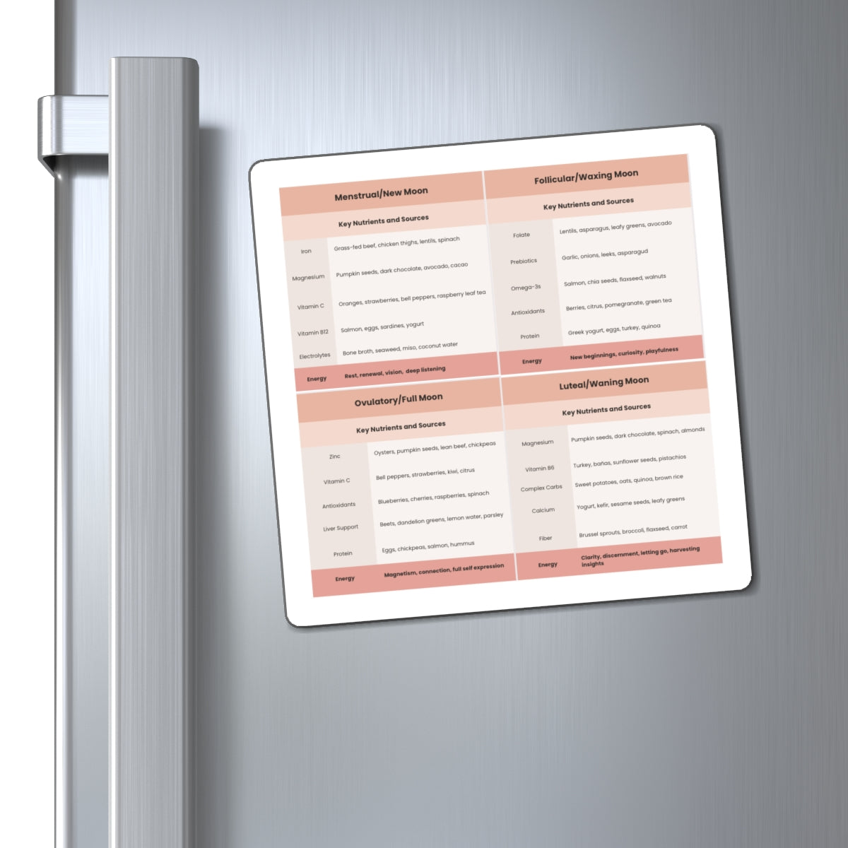 Menstrual Cycle Nutrient Guide Magnet — 4-Phase Fertility & Wellness Chart